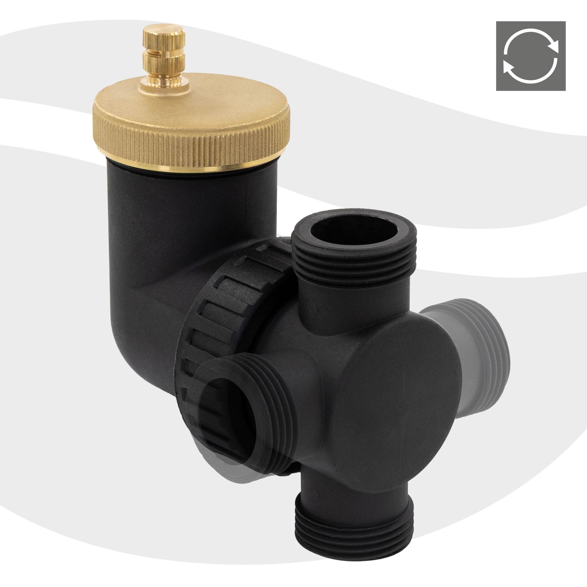 LuxeBath Separatore d'Aria ad Acqua Calda con Valvola di Sfiato Automatica Filtro per Tubazione di Mandata, Montabile in Orizzontale e in Verticale Corpo in Plastica, Raccordi in Ottone
