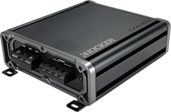 Kicker 46CXA4001 400W CX Series Mono Class D Subwoofer Amplifier + SoundBox 4 Gauge Amp Kit Bundle Complete AWG Wiring, 5000W, OneOhm Stable, Variable 12dB Crossover, KickEQ Bass Boost