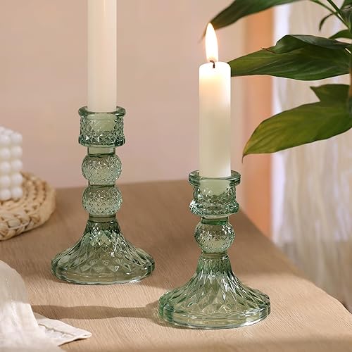 Miniatura 7 de DARJEN Juego de 6 portavelas de cristal verde, 4 pulgadas de alto y 5 pulgadas de alto para candelabros y velas de pilar, candelabros de diamante