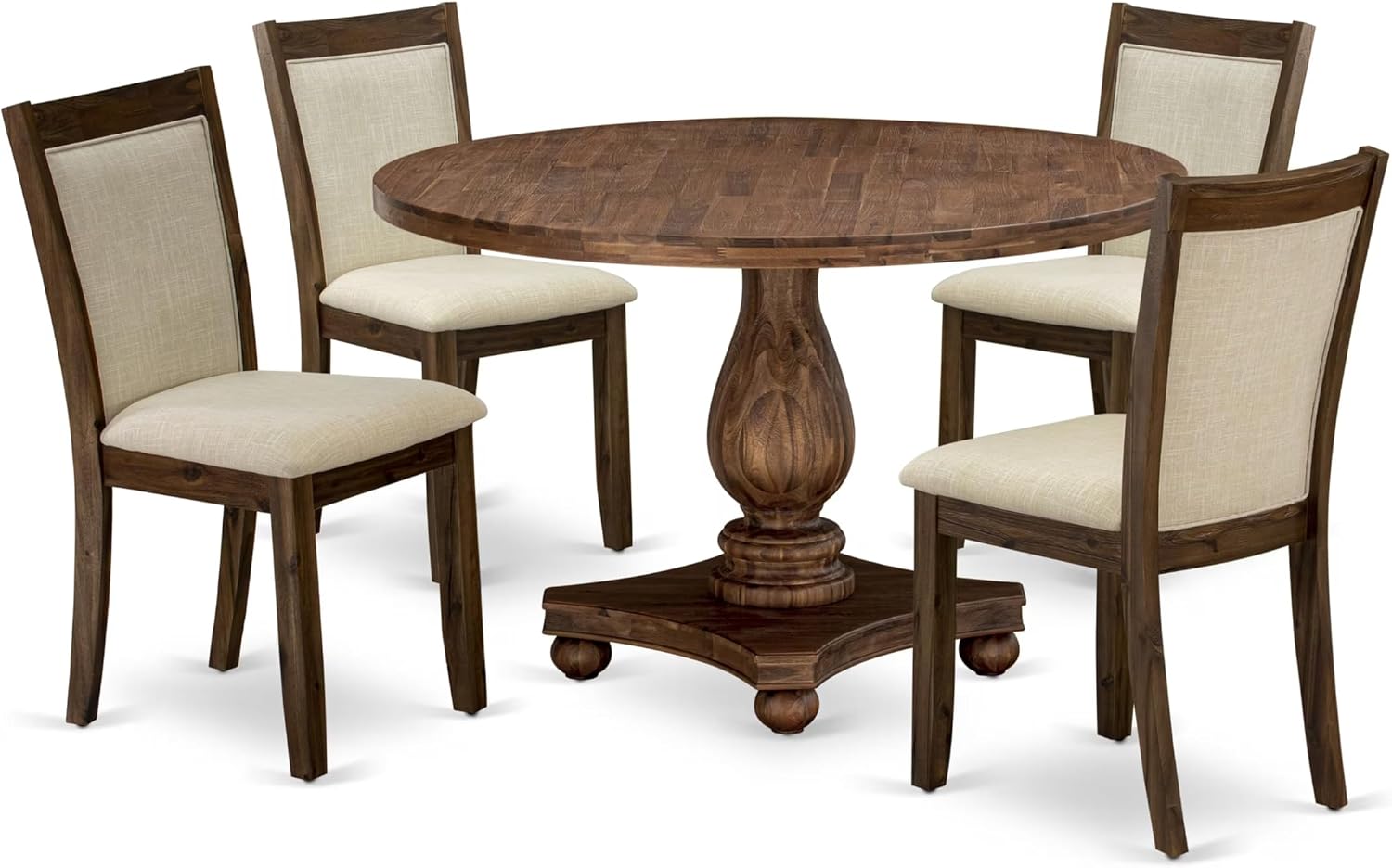 East West Furniture Irving 5 Piece Set for 4 Includes a Round Kitchen Table with Pedestal and 4 Linen Fabric Parson Dining Chairs, 48x48 Inch, I2MZ5-N02