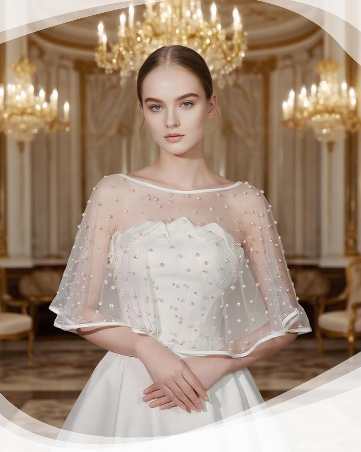 Lace Shawl Wraps For Women Formal, Bolero Shrugs Shoulder Cover For Evening Dresses Formal, Wedding Bridal Cape Chiffon Scarf - Image 2