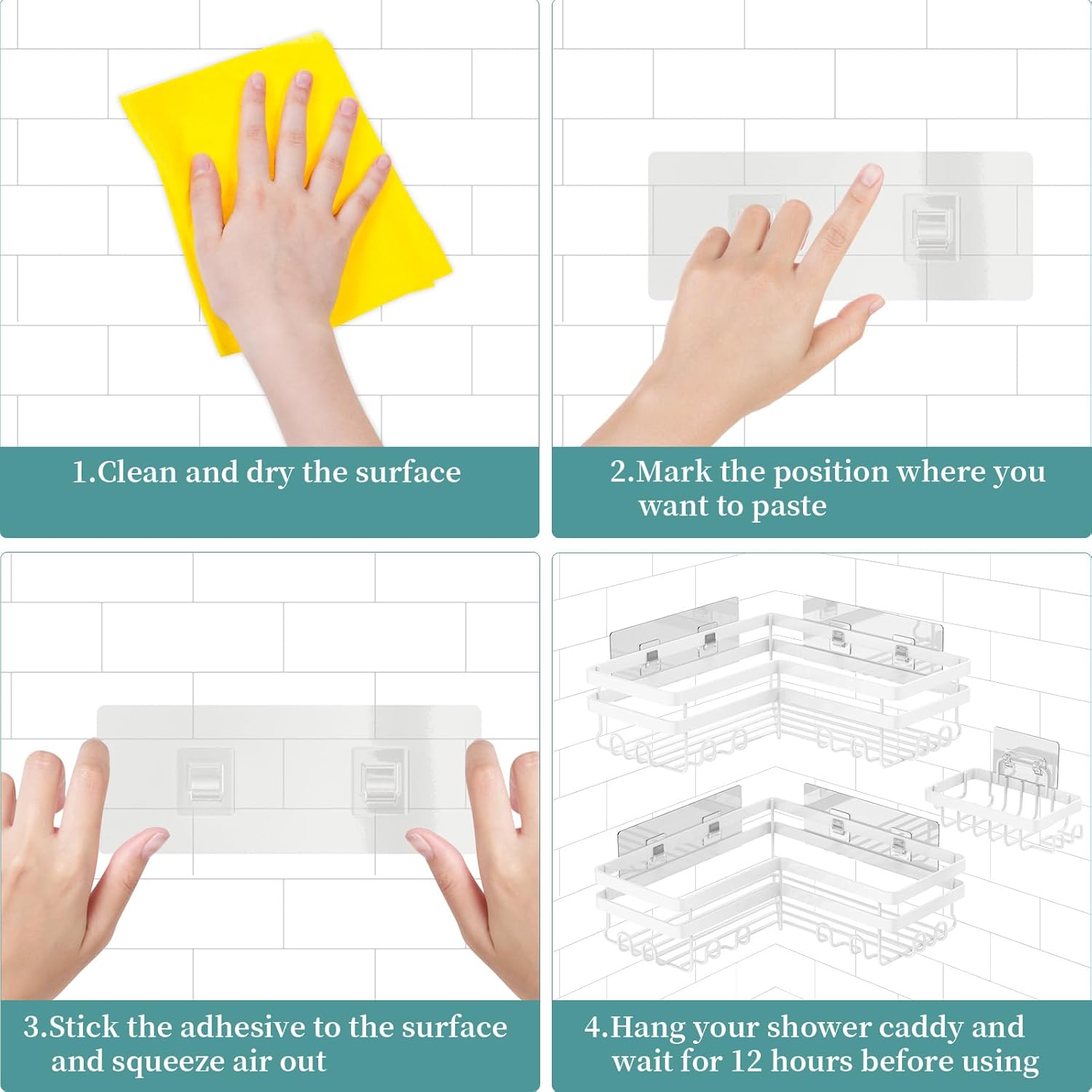 StorageRight Corner Shower Caddy, 3 Pack Adhesive Bathroom Accessories with Soap Holder, Storage Stainless Shower Organizer Shelf with Hooks, No Drilling Shower Shelves for Bathroom(White, X-Large)