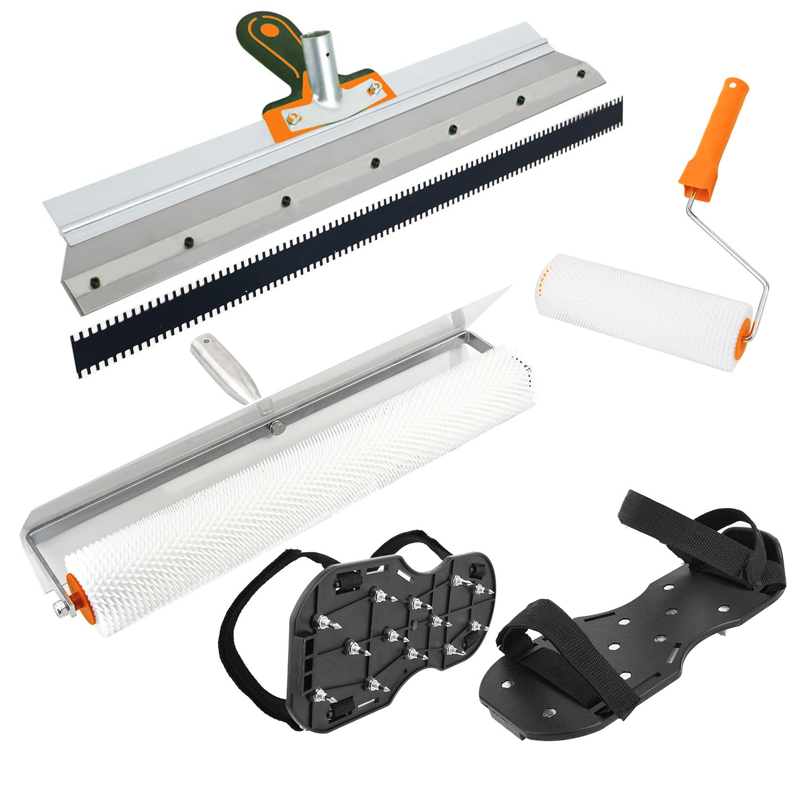 Self-Leveling DIY Tool Kit,Including Stainless Steel Scraper Self-Leveling Rake,Floor Construction Roller Nail Shoes,Epoxy Floor Paint Tools
