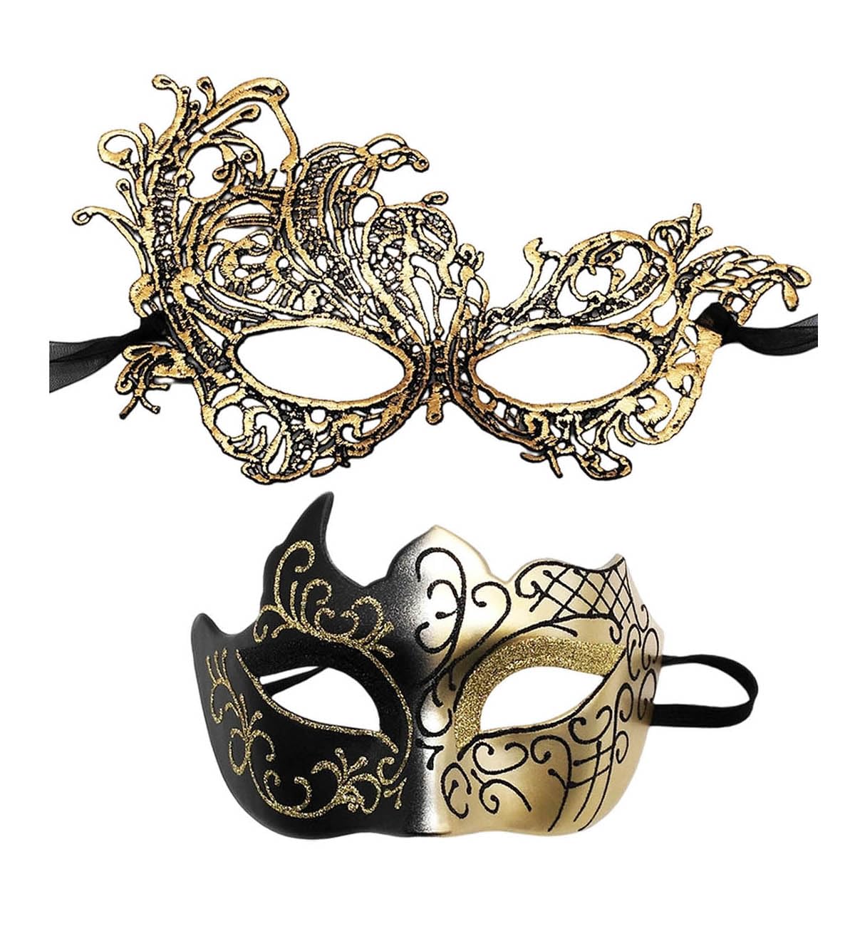 ZQIDDA 2 Pack Masquerade Masks for Couples - Lace & Venetian Mask Set for Women Men, Ideal for Masquerade Ball, Halloween, Mardi Gras, Prom & Cosplay（gold） — image 1