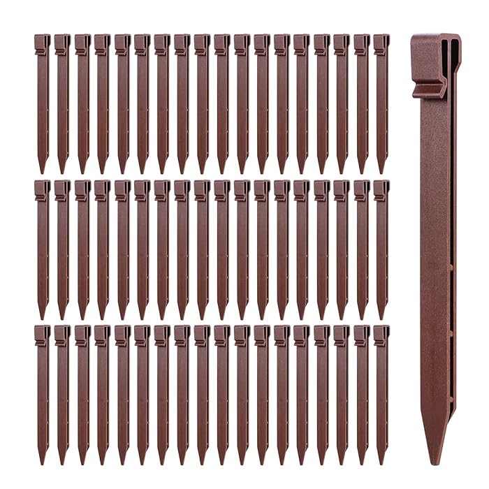 Buy 55 Pieces Brown Plastic Ground Stakes, 10 Inch Sturdy Landscaping
