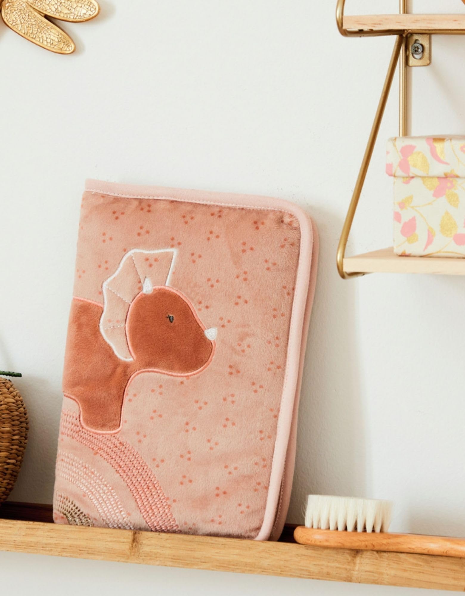 Image secondaire de Protège Carnet de Santé Dinosaure Popsie en Veloudoux® - Rose Poudré