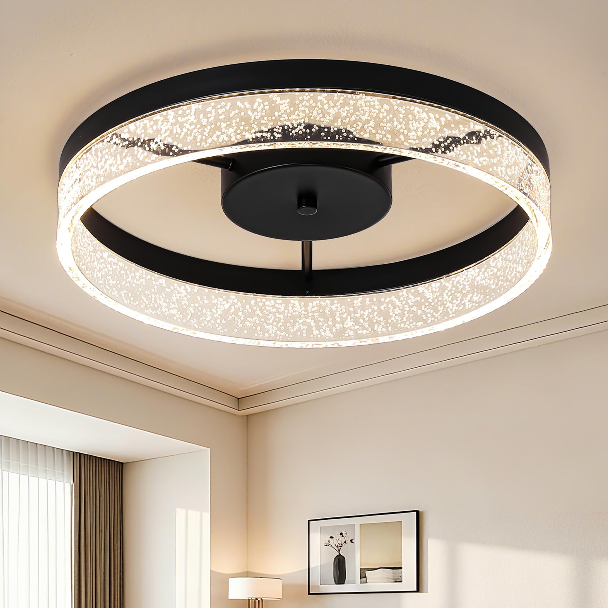 Qcyuui LED Ceiling Light, 50cm Flush Mount Ceiling Light, Matt Black