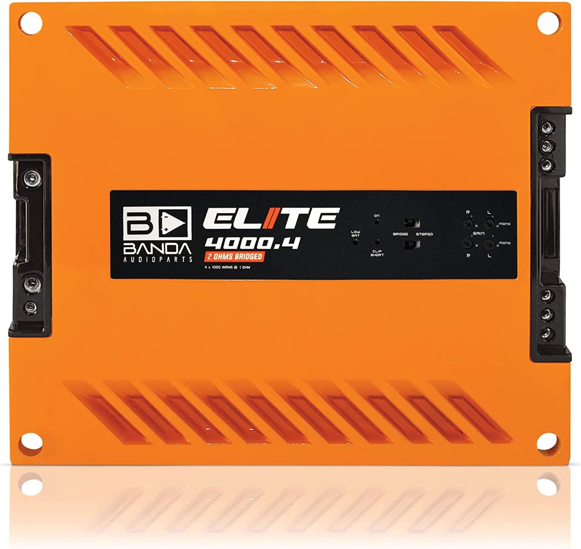 Banda 4-Ch. Vehicle Audio Bass Amplifier - 1000W High-Powered Mono Bass Amplifier w/Subsonic Filter & Low Pass Filter Stable at 2ohm, Orange - BANDA 4000.42OHMORANGE