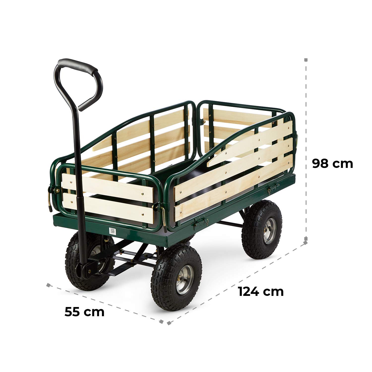 Waldbeck Ventura - Bollerwagen, Handwagen, abklappbare Seitenteile, witterungsbeständig, 300 kg Belastbarkeit, Transport Schwerer Lasten, Stabiler Rahmen, großer Laderaum, dunkelgrün