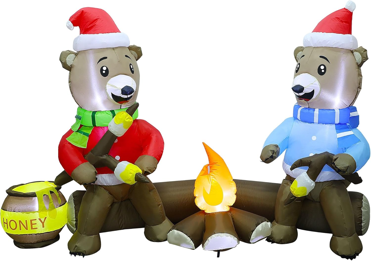 Joliyoou 7FT Christmas Inflatable Decorations, Light Up Sitting Bears Roasting Marshmallows Over Campfire, Xmas Lighted Blowups for Winter Yard Lawn Garden Indoor Outdoor Decor - Image 8