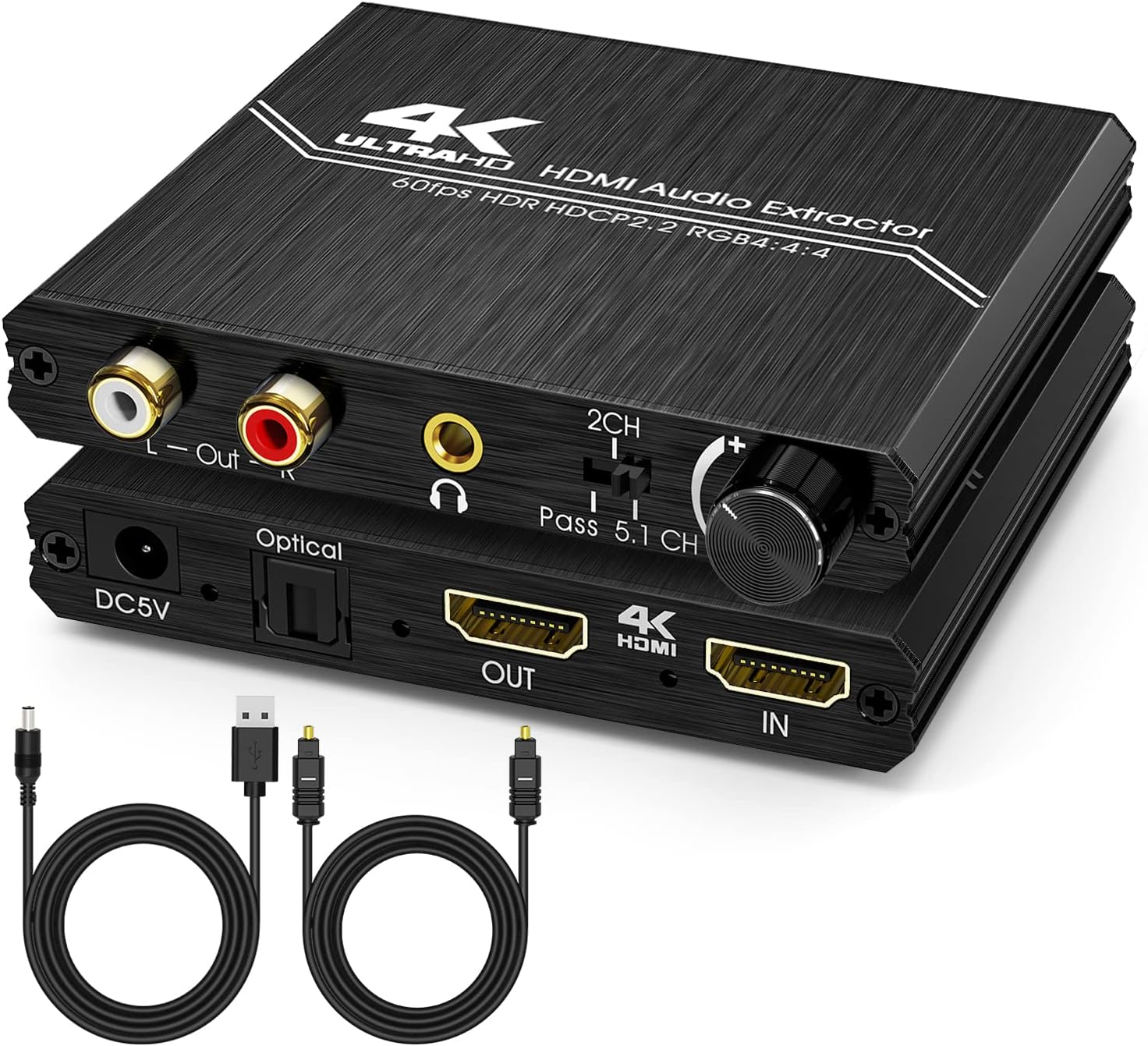 Tendak Hdmi Audio Extractor, 4K Hdmi to Hdmi with Optical Spdif + 3.5mm Stereo + Rca L/R Audio Adapter Converter with Support Volume Control 4K@60Hz Hdcp 2.2Hdr 3D Yuv 4:4:4