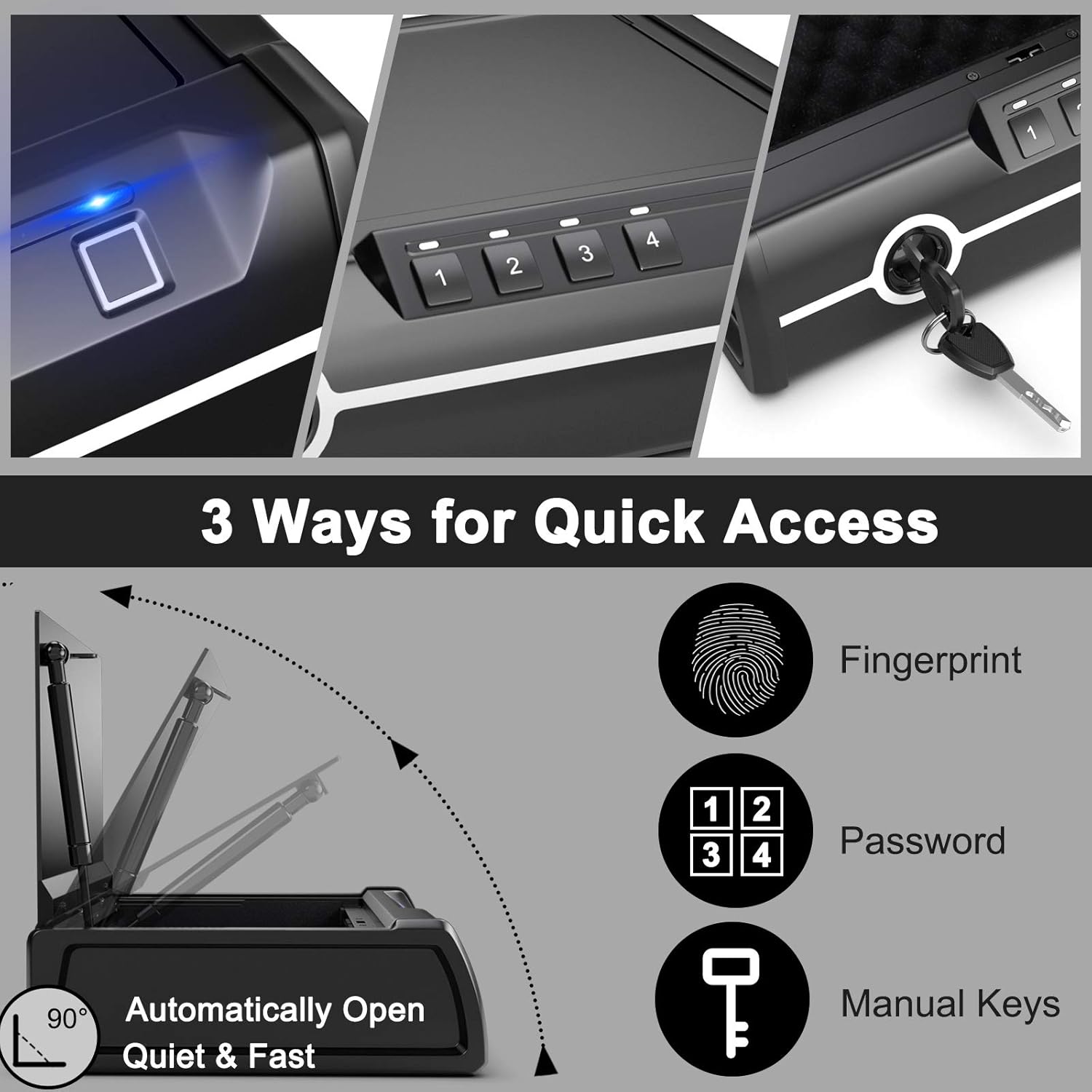 Goplus Gun Safe for 2 Pistols, DOJ Approved Pistol Safe, Biometric Fingerprint Lock & Password & Backup Keys for Quick Access, Auto Open Lid Handgun Safe for Home & Personal
