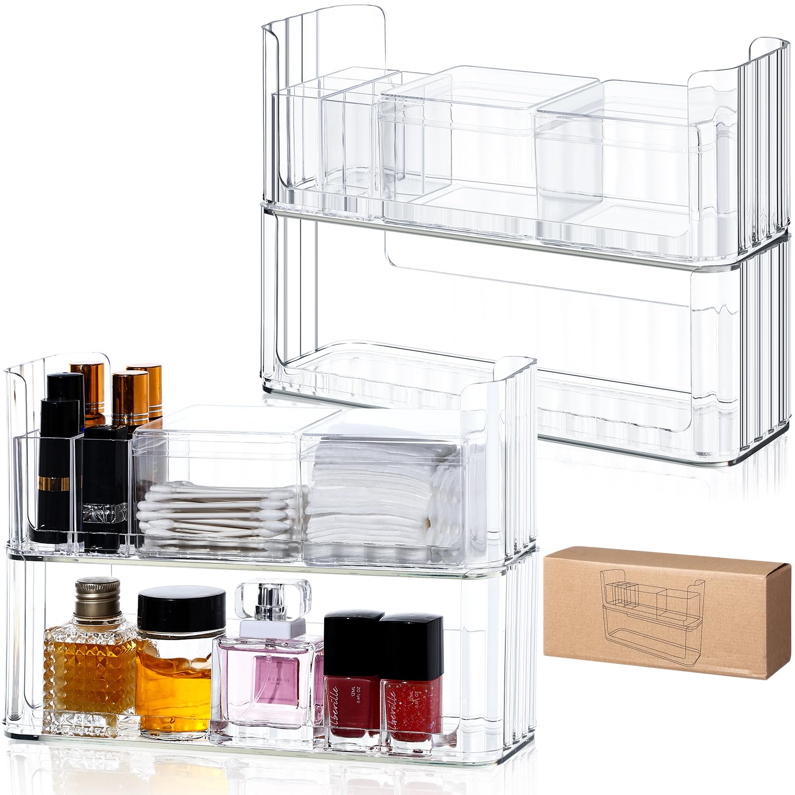 CroBlissful 4-Tier Makeup Organizer with Clear Tray, Lip Gloss Holders, Cotton Swab Holders for Bathroom Cabinet, Wall Vanity