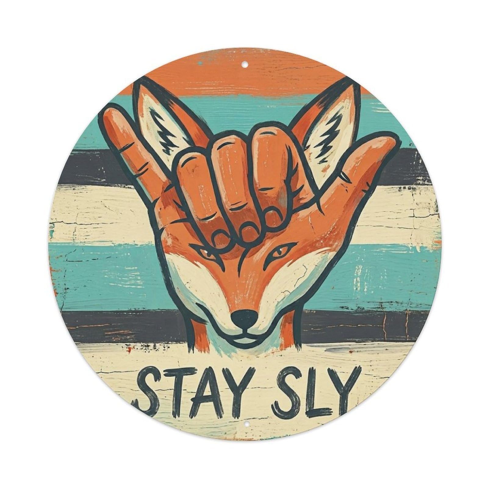Comic Fox Silly Humor Funny Animal Pop Style Cartoon Metal Tin Sign Plaque Wall Decor for Cafe, Man Cave, Club Bar, Office, Home Garden Round Metal Poster 8x8Inch