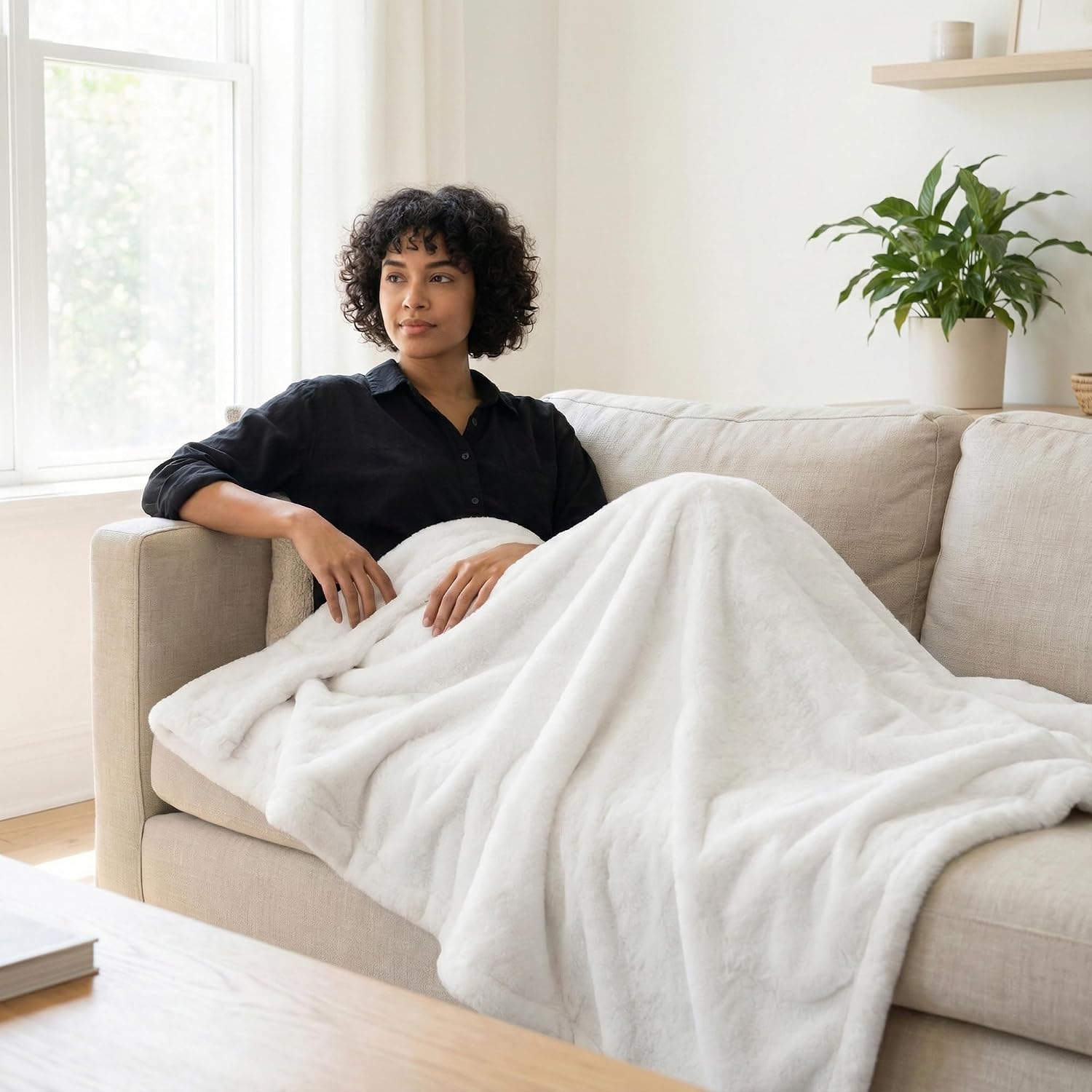 Americanflat 50x60 Double Sided Faux Fur Throw Blanket - Soft and Breathable Throw Blanket for Couch, Bed, Chair - White Faux Fur Blankets Perfect for Home, Bedroom, or Outdoor Use