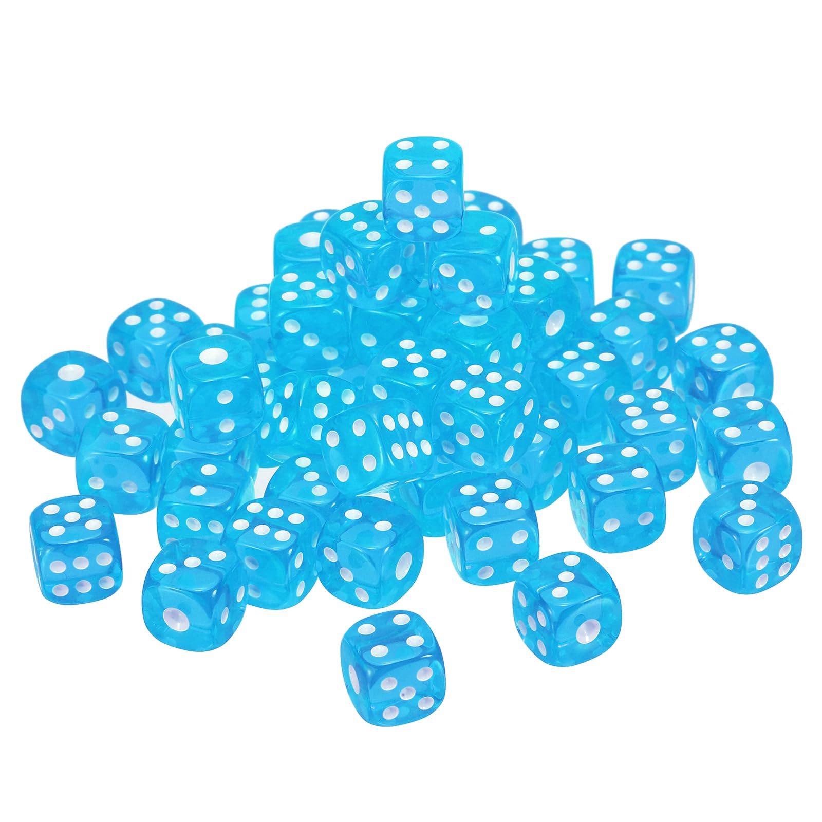 sourcing map 50Pcs 6 Sided Acrylic Dice, 10mm/0.39" Rounded Corner Translucent Colored D6 Game Dice for Theme Party Fun Table Board Games, Sky Blue