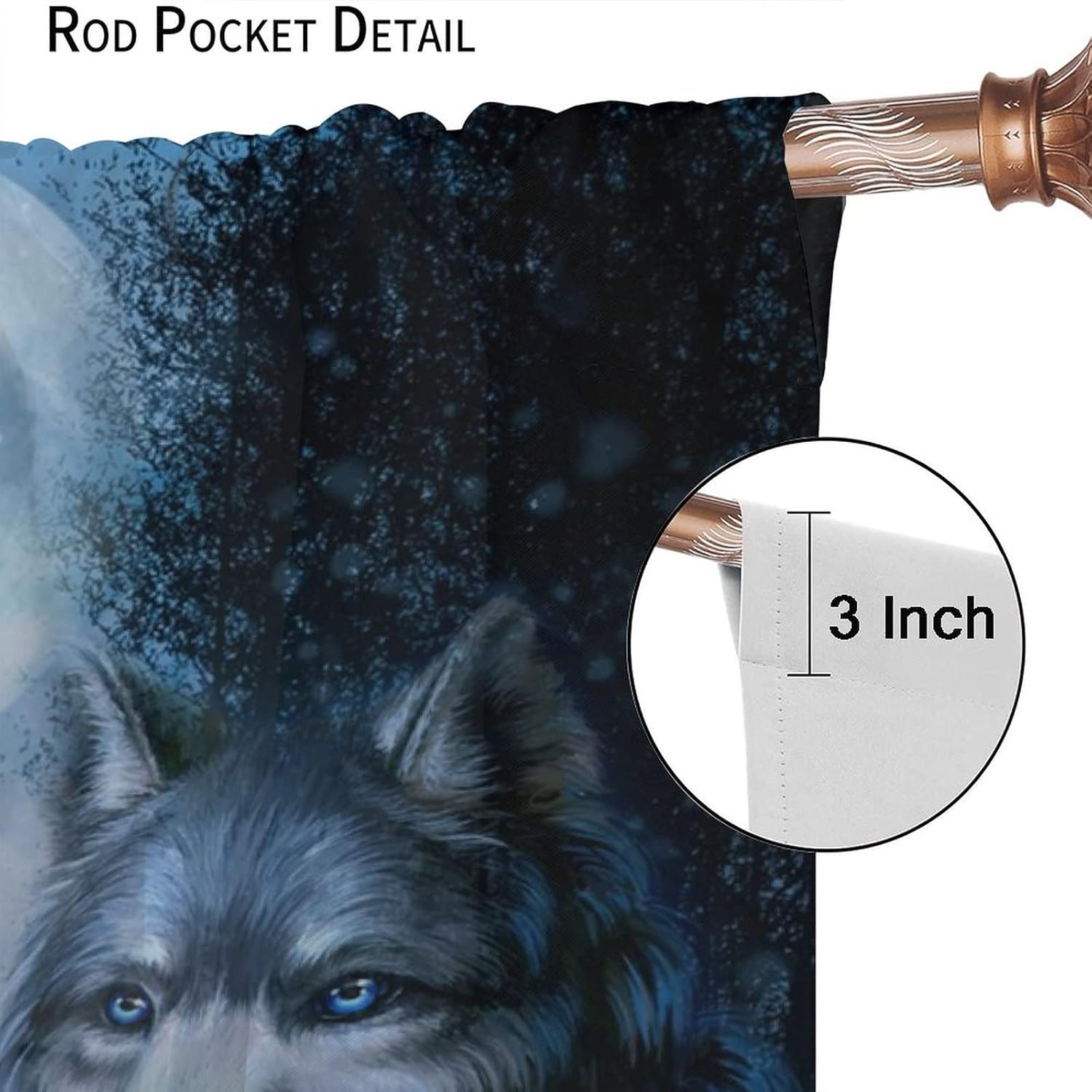 Gothic Wolf Rod Pocket Blackout Curtains for Living Room,Thermal Insulated Room Darkening Fantasy Forest Night Full Moon Cool Wolf Theme Window Treatment Drapes,2 Panels 84L x 42W