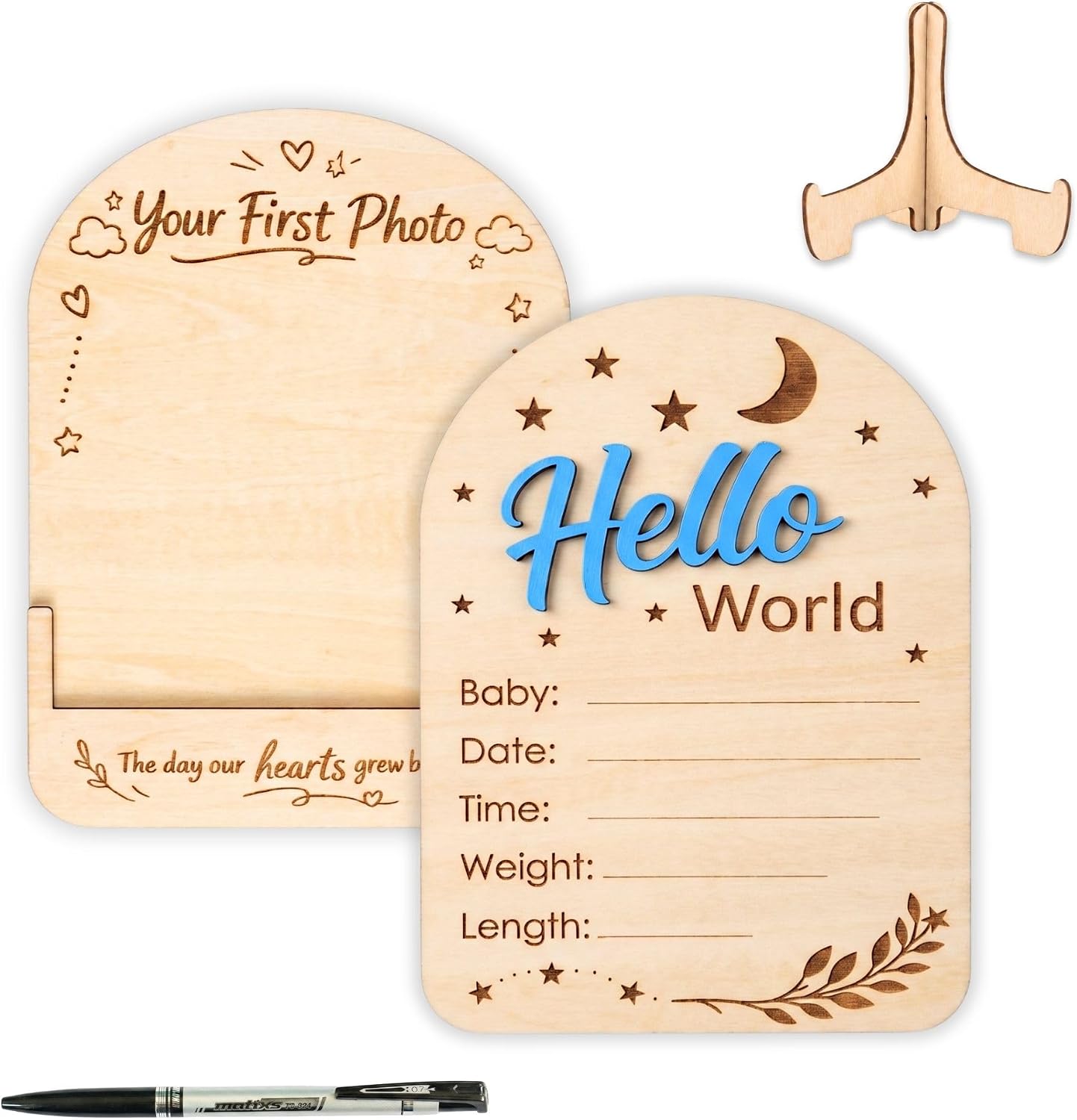 Baby Announcement Sign, Hello World Newborn Sign, 3D Personalized Wooden Announcement Sign for New Baby, Custom Name Photo Prop for Hospital, Nursery Decor for Boy or Girl (Floral)