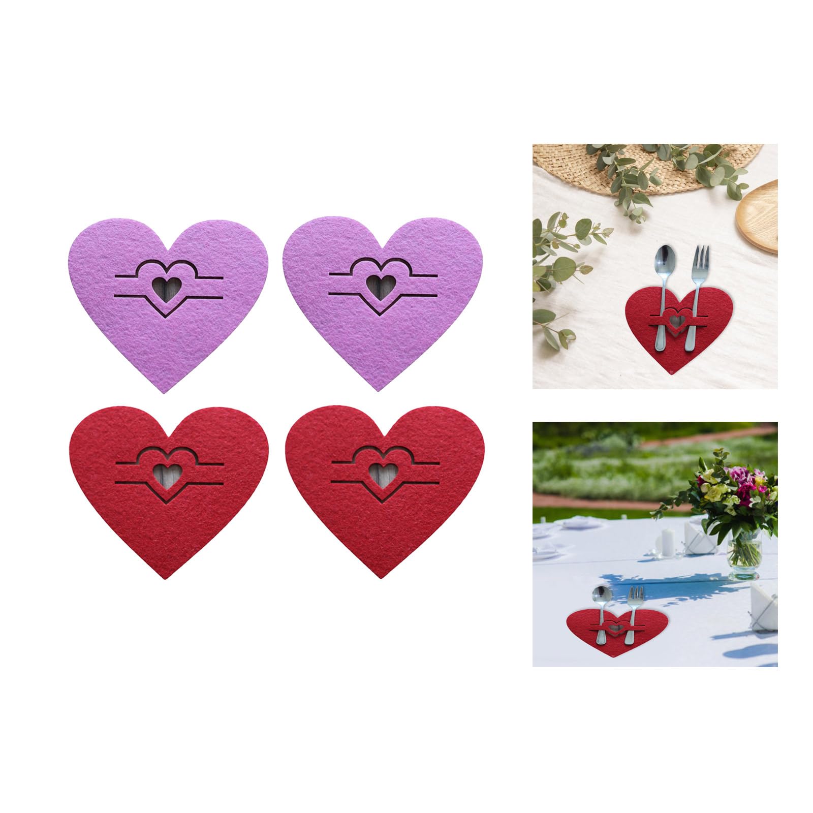 NLAIOUSL 4Pcs Romance Valentine Cutlery Bags Utensils Holders for Night Family Dinners and Themed Event