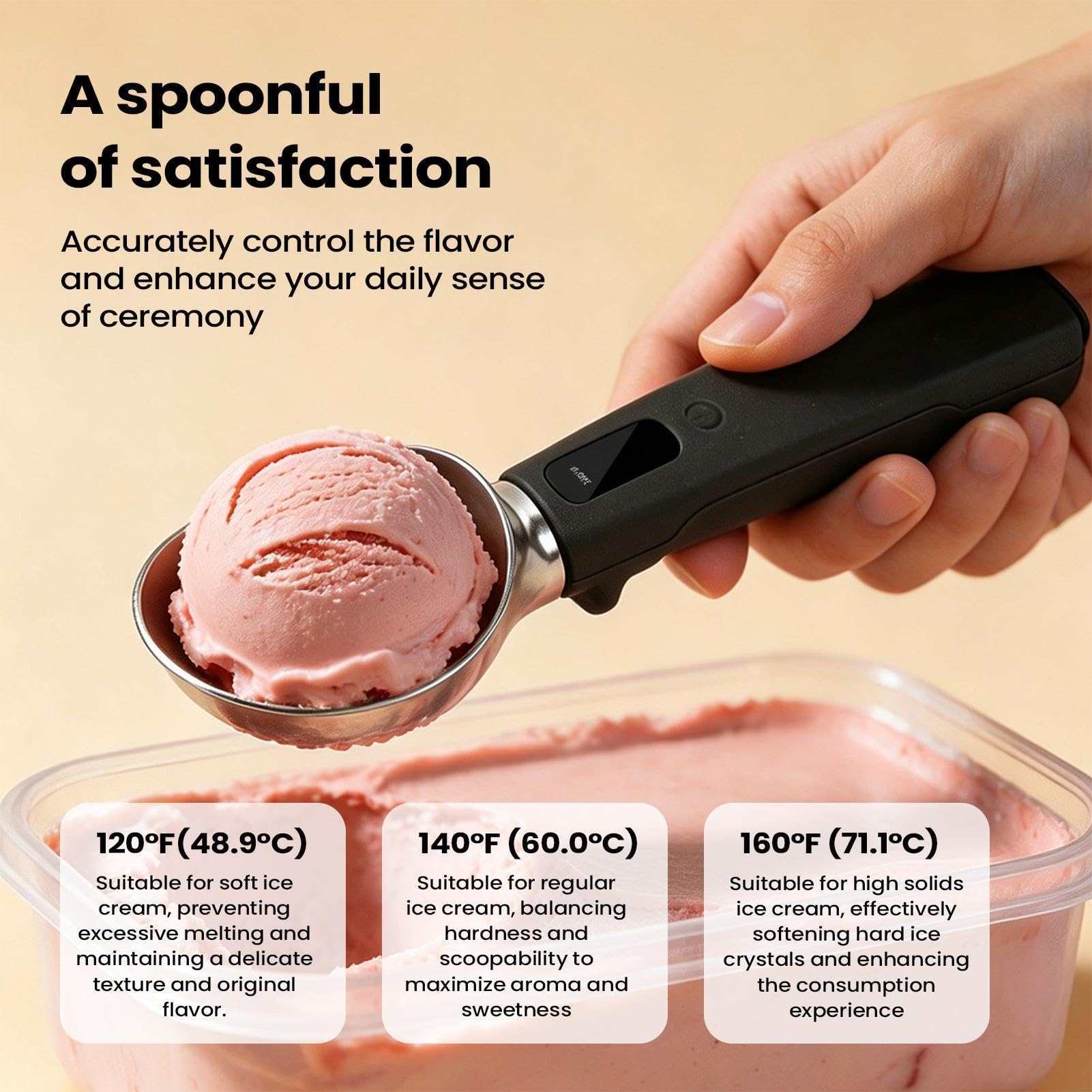 Cuillère à glace électrique pelle rechargeable avec 3 réglages ajustables
