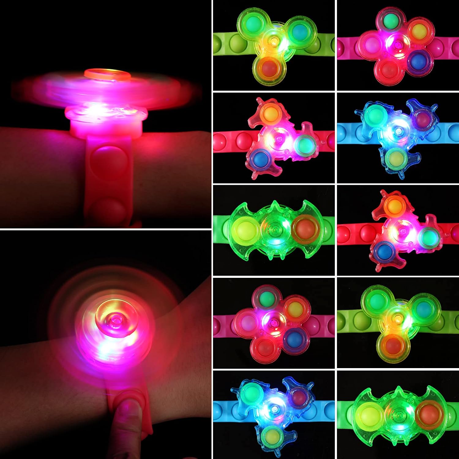 10 Pack Light Up Party Favors for Kids 4-8-12, LED Bracelets Christmas Return Gifts for Boy Girl, Glow in The Dark Party Supplies, Christmas Treasure Box Toys Goodie Bag Stuffers