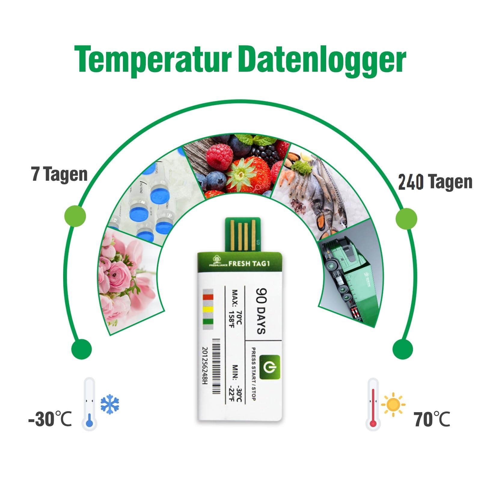 Fresh Tag 1 Freshliance Registratore di Temperatura USB 30000 Letture Alta Precisione 30 Giorni 10 Confezione