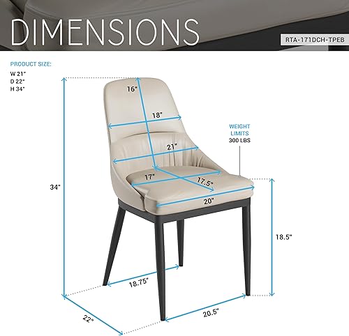 Miniatura 3 de Juego de 2 sillas de comedor sin brazos, sillas de piel sintética gris pardo con patas de metal en un acabado negro, asiento y respaldo tapizados,