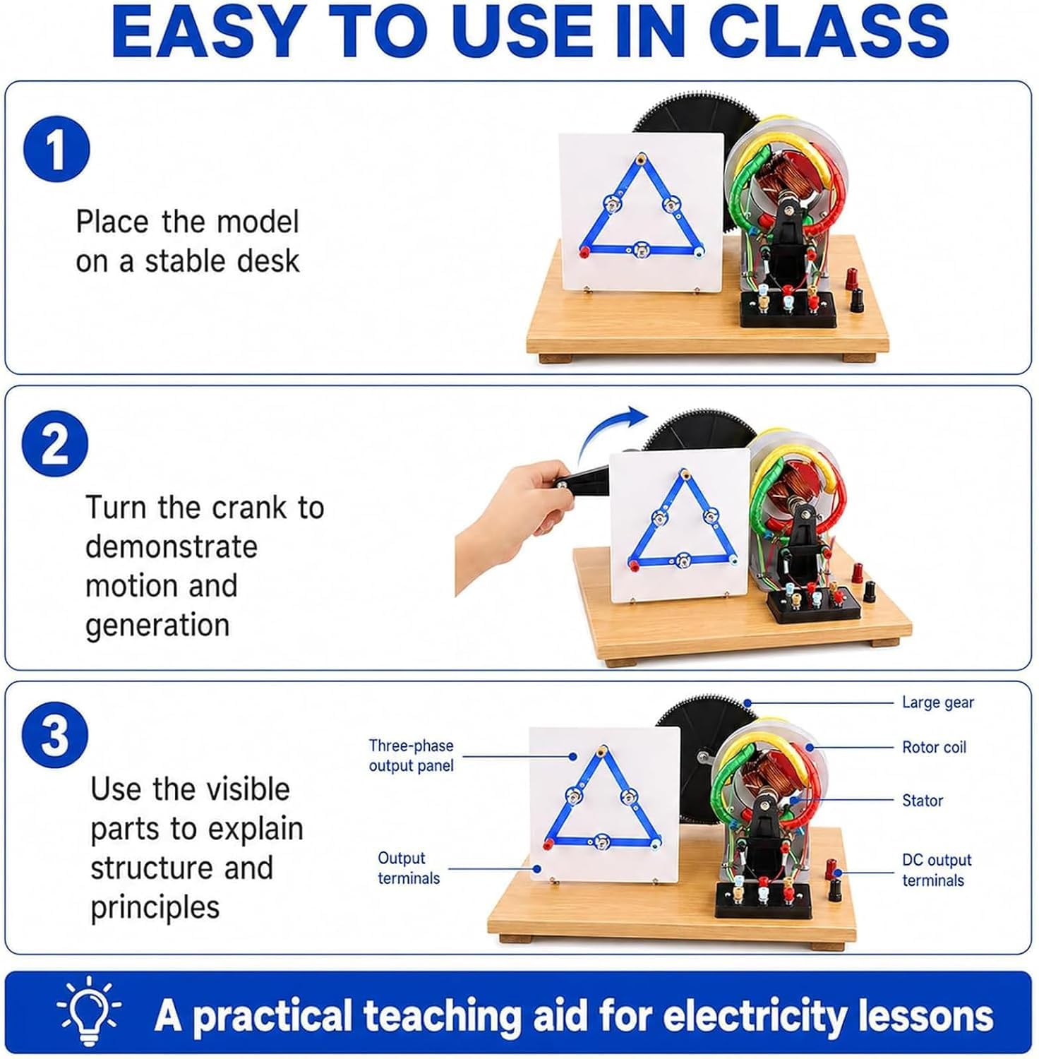Generador Trifásico De Ca/CC, Modelo De Generador Eléctrico con Manivela, Kit De Experimentos De Física, Material Didáctico para Demostraciones En El Aula, Aprendizaje De Electricidad DIY.