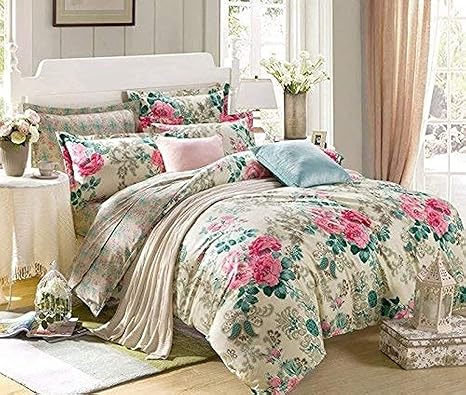 HUESLAND by Ahmedabad Cotton 144 TC Cotton King Size Bedsheet with 2 Pillow Covers - Beige, Pink, Green(9ft x 9ft)