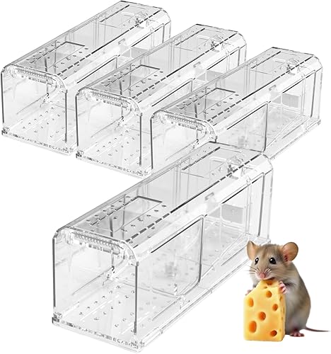 Trampas para ratones humanas, atrapan y liberan ratones vivos sin matar, trampa para ratones reutilizable para interior y exterior (4 unidades)