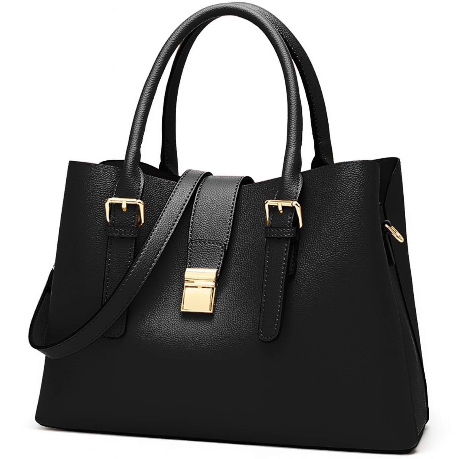 Vegan Leather Tote Handbag for Women, Medium Bag Top Handle Purse Classic Top Handle Structured Handbag, Detachable Crossbody Strap, Fits Most 13" Laptops, Ladies Shoulder Bag for Work Travel