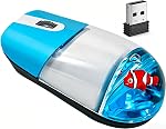 Wireless Mouse Cute Blue Aqua Water Mice Aesthetic Clear Silent Optical Portable Lightweight Retro Mice for PC Laptop Computer MacBook Kids Girl Women Gift with Liquid Water & Floater Clownfish