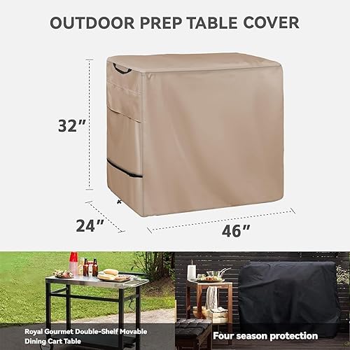 Miniatura 64 de Funda de comedor al aire libre, funda impermeable resistente para mesa de trabajo plana Royal Gourmet PC3401S y PC3401B, compatible con carrito