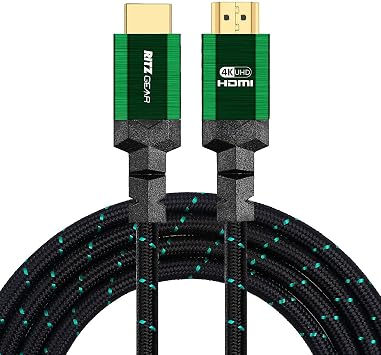 4K HDMI 2.0 Cable 12 ft. by RitzGear. 18 Gbps Ultra High Speed Braided Nylon Cord & Gold Connectors - 4K@60Hz/UHD/3D/2160p/1080p/ARC & Ethernet. Compatible with UHD TV/Monitor/PC/PS5/Xbox