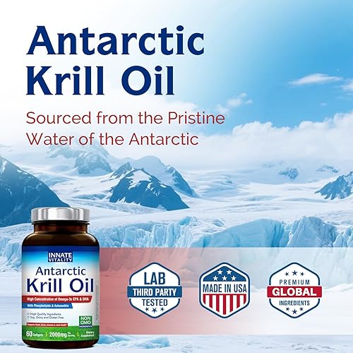 Miniatura 5 de Innate Vitality Aceite de krill antártico 2000mg 60 cápsulas blandas, rico en Omega 3s, DHA EPA y concentración de fosfolípidos de astaxantina,