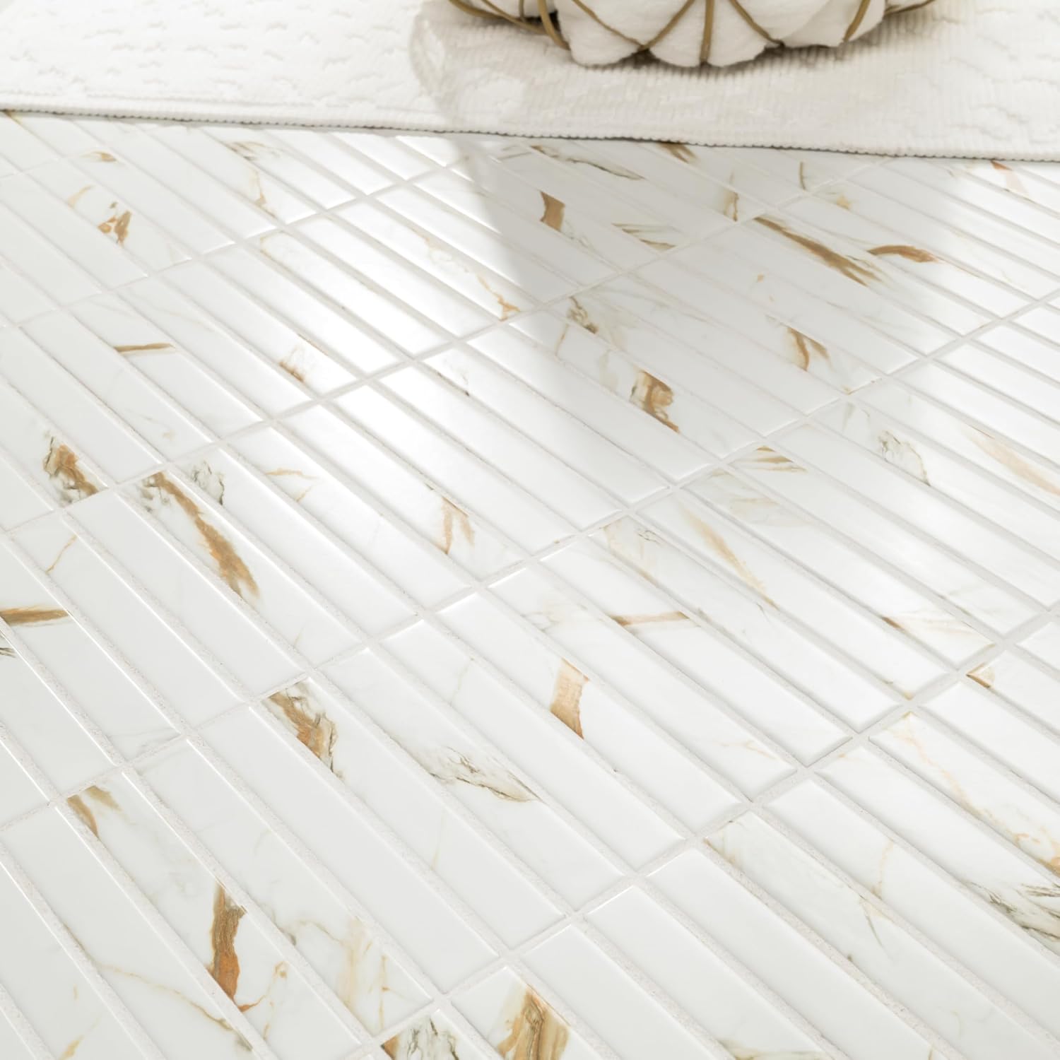 MSI Calacatta Gold Stack Pattern 12 in. x 12 in. Matte Porcelain Mosaic Tile – Floor & Wall Use for Bathrooms, Backsplashes, Showers, and Accent Walls