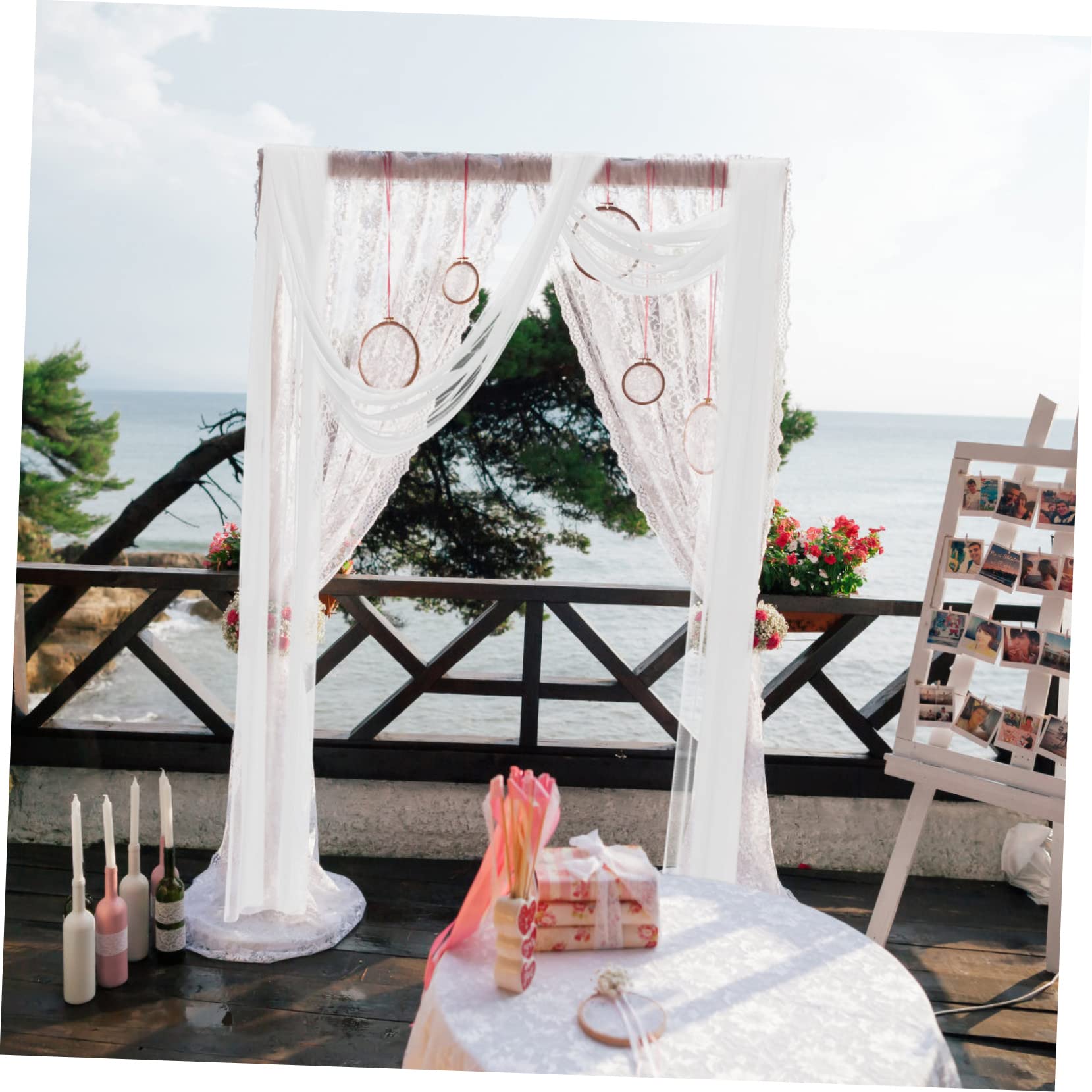 TOPBATHY 3St Hintergrundschleier im Freien Hochzeitsvorhang Deckenvorhang Gardinen hochzeitsdeko Fenstervorhänge Hochzeitsbogen Stoffvorhang Hochzeitsbogenplatten Schönheitsgarn Weiß