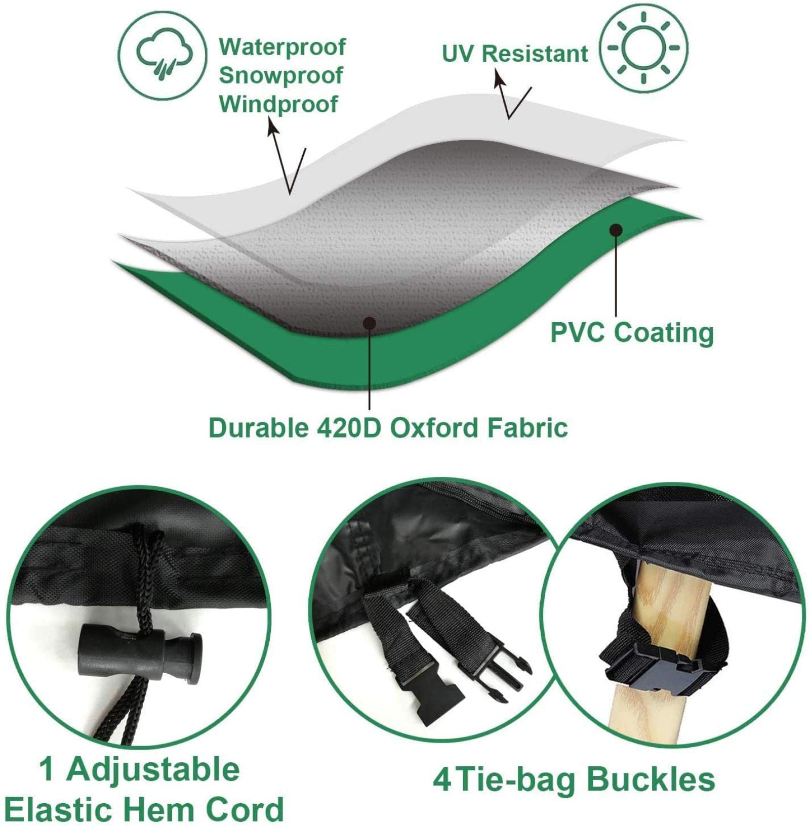 YIUEYI Funda de sofá para exteriores, impermeable, resistente, 600D, para sofá seccional al aire libre, juego de sillas de mimbre y ratán, rectangular, 200 x 165 x 80 cm, color negro