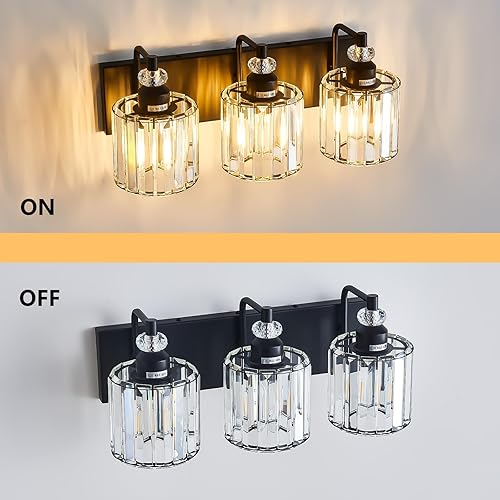 Miniatura 5 de Lámparas de baño sobre el espejo, 3 luces negras de tocador, moderna decoración de cristal, aplique de pared sobre el fregadero, iluminación de baño