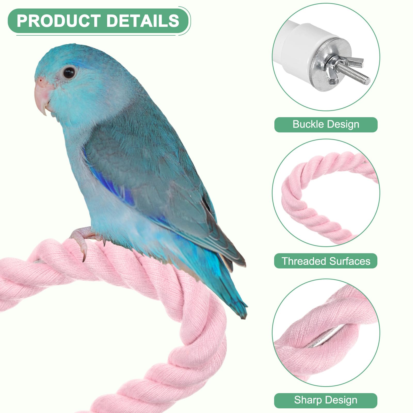 M METERXITY 2-Pack Rope Perches for Bird Cages 23.6 in Length Comfort Grip Flexible Rope Perch Beak & Paw Grinding for Parrots/Cockatiels/Parakeets - Image 2