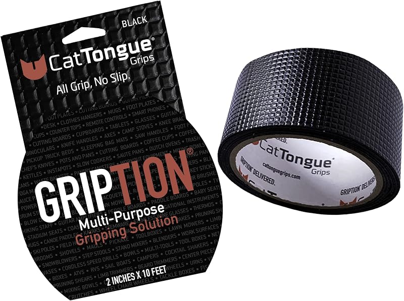 CATTONGUE GRIPS 2" x10' Grip Tape Roll, Non-Abrasive, Waterproof, Black | Gription's patented non-rubber material is perfect for bathtubs, stairs, ramps, walkways, floors & larger household items