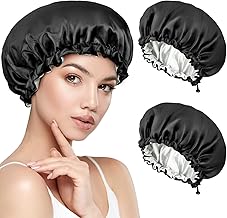 2 Pièces Bonnet Satin Cheveux Nuit, Bonnet de Sommeil Réglable avec Cordon, Couche Double Bonnet en Soie Bonnet de Douche pour Femmes Filles