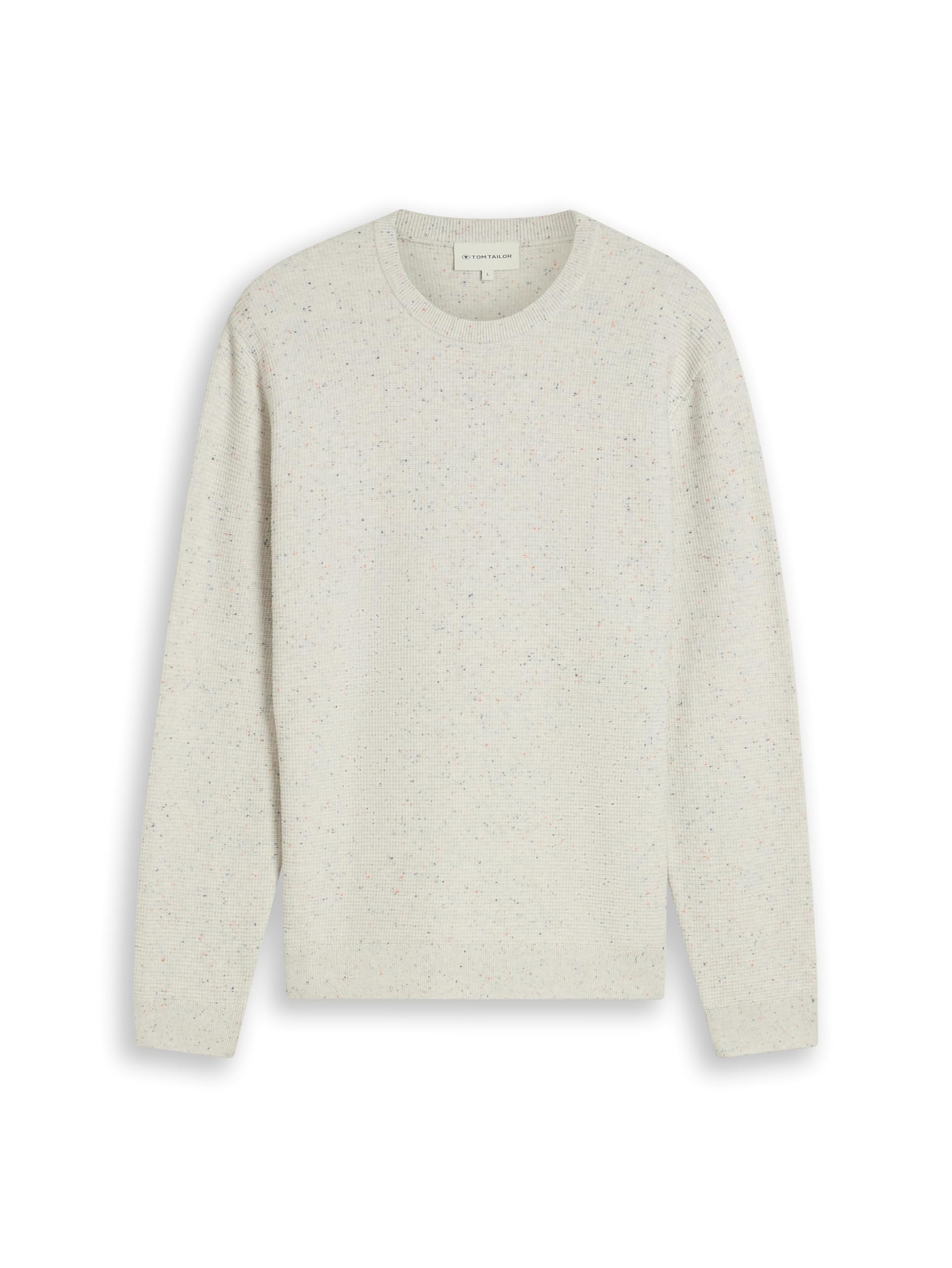 Tom Tailor GmbH Men's 1054182 Knitted Cotton Jumper, 41434 - Offwhite Multicolour Neps, XL