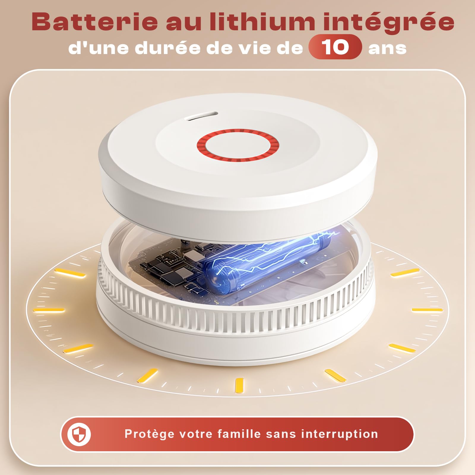 Détecteur de Fumée, 10 Ans de Durée de Vie de la Pile, Detecteur de Fumée D'Incendie Répond à la Norme EN14604, Lot de 3