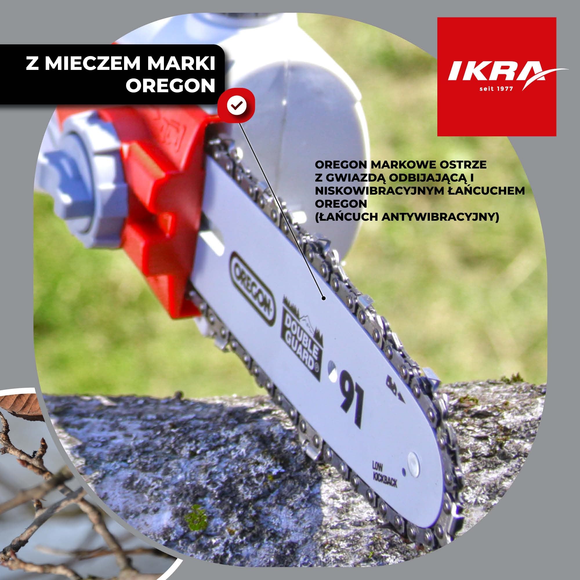 IKRA pilarka łańcuchowa teleskopowa elektryczny IEAS 750, długość cięcia 185 mm, wysokość robocza 4 m, z paskiem na ramię, pilnikiem i osłoną ochronną