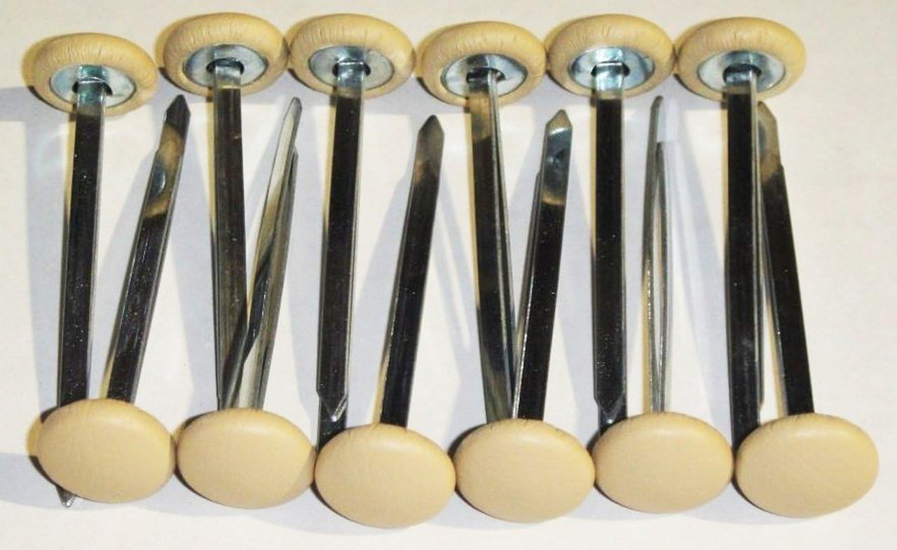 Set of 12 Prong Back Upholstery Buttons Light Beige Vinyl (#30 - 3/4" Diameter)