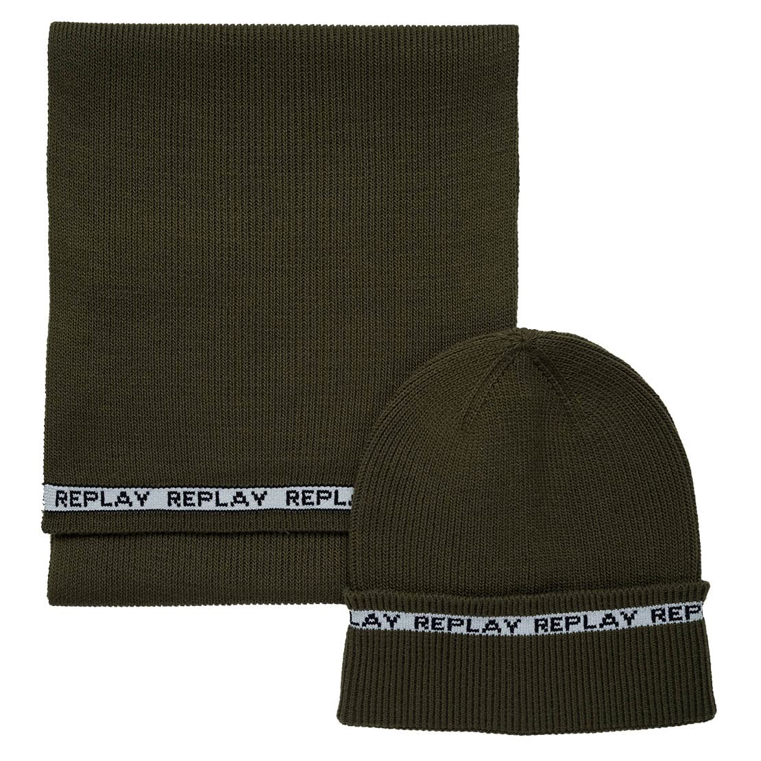 Replay Gorro Bufanda Beanie Scarf Set Moss Green complementos de invierno unisex tejido 5