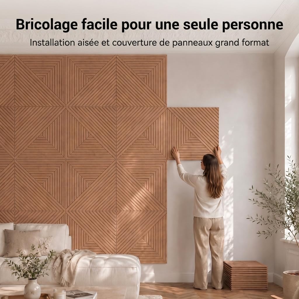 TONOR Panneau Mural Decoratif Adhesif, 60 cm x 60 cm – 4,32 m², 12 Pièces