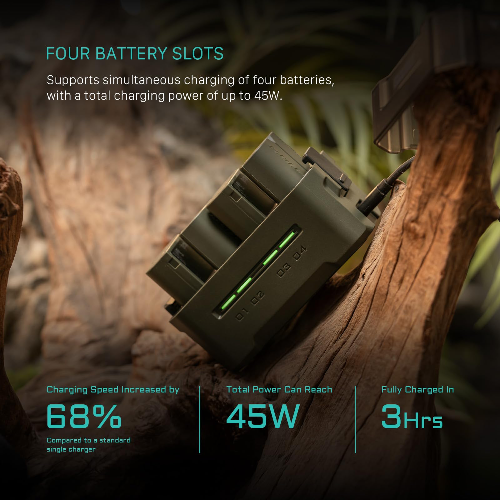 Tilta DMW-BLK22 - Stazione di ricarica portatile – verde | carica 4 batterie w/USB-C PD 45 W ricarica rapida | sicura per Lumix DC-S5, S5II, S5IIX, S5M2, S5M2X, S1RII, GH6, GH6L, GH5II, G9M2