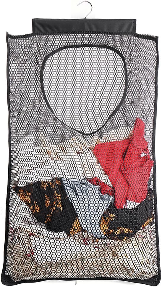 ALYER Mesh Laundry Hamper,Foldable Hanging Storage Basket,Portable Space Saving Storage Bag (Black)
